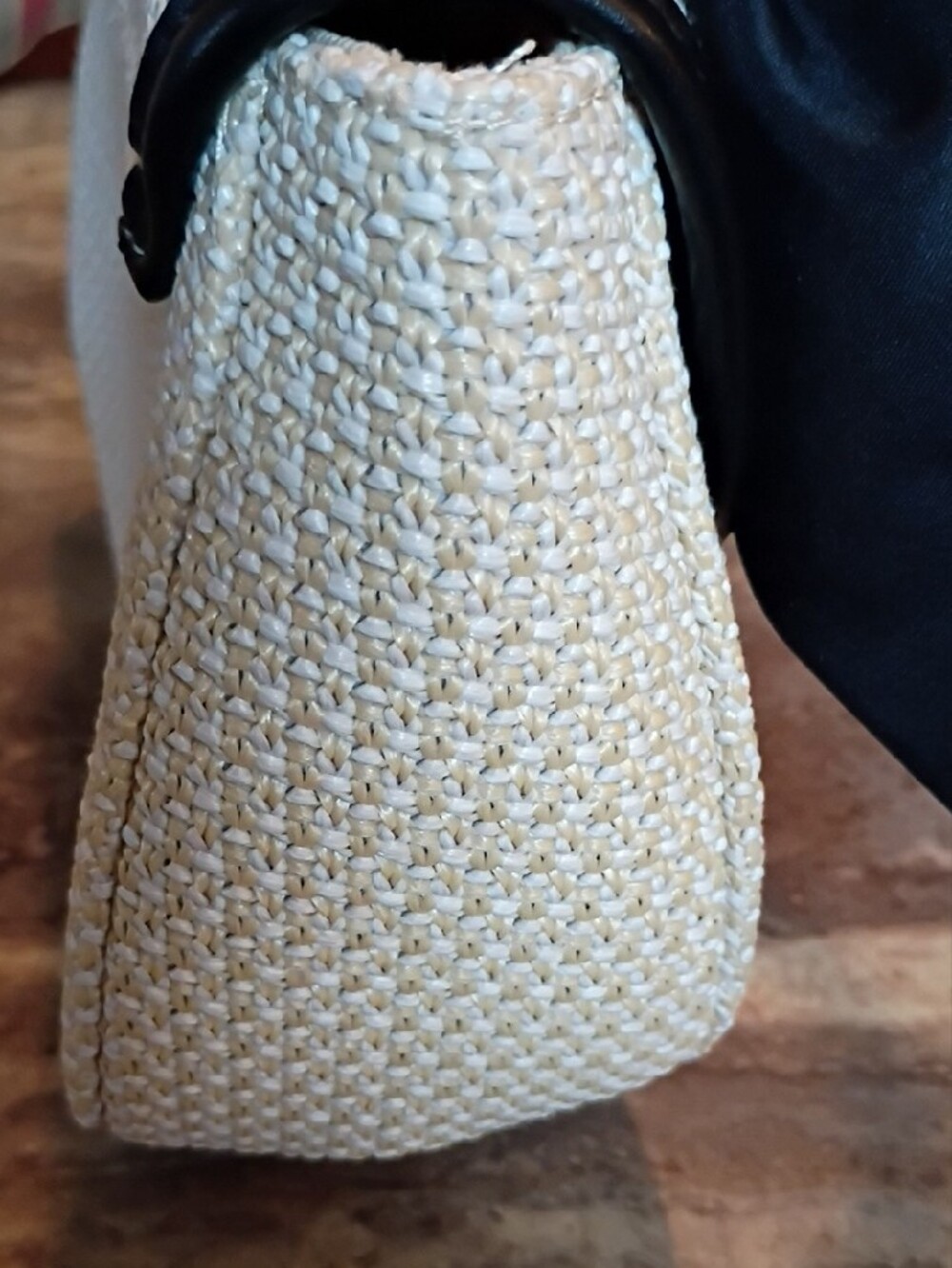 A new day woven Straw Top-Handle Bag with Bamboo Handle and Black Scarf 9x6x3 - Picture 4 of 4